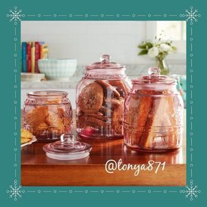 ❤️ New Pioneer Woman Cassie Embossed Glass Canisters, Set of 3, Rose